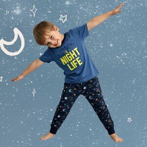 Boys' Night Life Pyjama Set – Blue, Short Sleeve, Space Print NWT